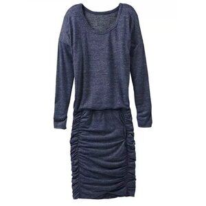Athleta Tulip Dress 1X Plus Shale Heather Blue Ruched Long Sleeve Sheath Soft